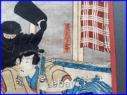 1851-1853 Utagawa Kuniyoshi NINJA ATTACK Japanese Woodblock Print