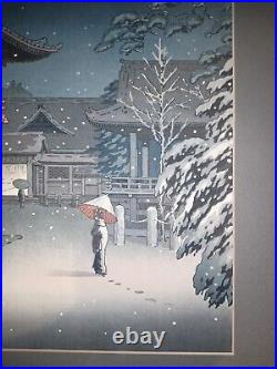 1870-1949 Snow At Nezu Shrine by Tsuchiya Koitsu Japanese Woodblock Print