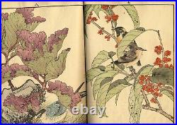 1891 1st Ed. KEINEN Kacho Gafu Woodblock Print Bird & Flower Picture Book WINTER