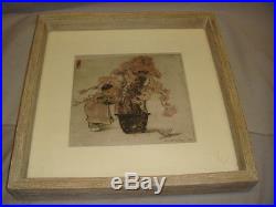 1906 Helen Hyde Framed Japanese Woodblock Print Boy with Plant
