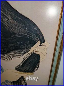 1920 Hashiguchi Goyo Japanese Woodblock Print Woman Combing Her Hair 20x15