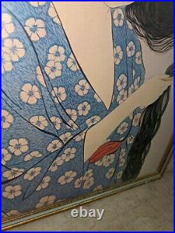 1920 Hashiguchi Goyo Japanese Woodblock Print Woman Combing Her Hair 20x15