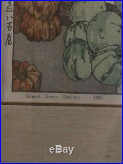 1926 Hiroshi Yoshida Japanese Woodblock Posthumous Print Honest Grocer Stamped