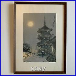 1930s Uchida Benji Asada Japanese Woodblock Print Pagoda of Kiyomizu Temple Moon