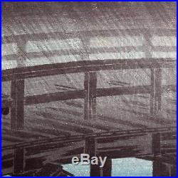 1932 Hiroaki Takahashi Shotei Japanese Woodblock Night Shower Rain Izumi Bridge