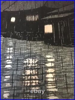 1932 Japanese Color Woodblock Print Rain at Maekawa by Kawase Hasui Wantanabe