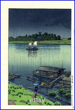 1932 Kawase Hasui Early Summer Rain Original Japanese Woodblock Posthumous Ed