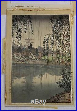 1937 Antique Tsuchiya Koitsu Japanese Kofukuji Temple in Nara Woodblock Print NR