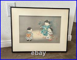 1950 Hitoshi Kiyohara Signed Wood Block Print Japanese Art 15/19 Inches Framed