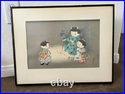 1950 Hitoshi Kiyohara Signed Wood Block Print Japanese Art 15/19 Inches Framed
