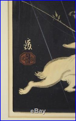 1950 Tokuriki Tomikichiro Japanese Woodblock Print Fantastical Rabbits & Deer