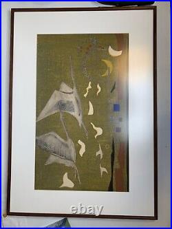 1964 LARGE Yoshiharu Kimura Woodblock Print Ltd. Edition 19/50 Japan Cranes MCM