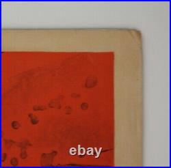 1967 Vtg KUNIHIRO AMANO Bird Rock LARGE Woodblock Print SIGNED Mid Century Mod