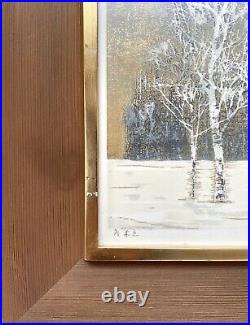 1976 Joichi Hoshi Clump Of Trees In Winter Woodblock print Framed