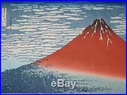 19th C. JAPANESE WOODBLOCK by KATSUSHIKA HOKUSAI (1760-1849, Japan) Red Fugi