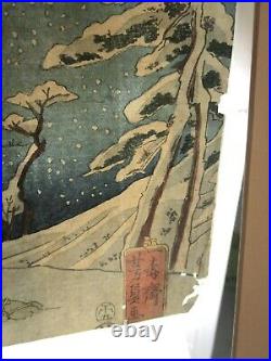 19th C Japanese Woodblock Print #1, Samurai Winter At Lake, Signed Ca 1848 1858