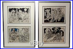 19th-C. Japanese Woodblock Prints, Pair