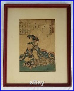 19th c. UTAGAWA KUNIYOSHI (1797-1861) Early Woodblock Print, Seated Geisha
