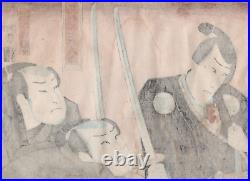 19th century Signed Japanese Woodblock Print of 3 Samurai Warriors