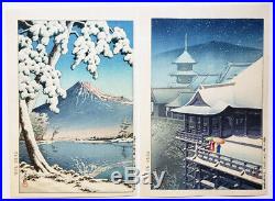 (2) LOT! Kawase Hasui Doi Snow Scenes Original Japanese Woodblock Posthumous Ed