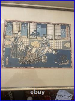 2 Utagawa Kunisada Toyokuni III Antique 19th C. Woodblocks Japanese Pair 14 X 9