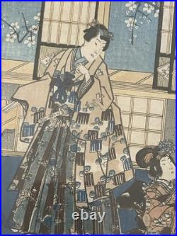 2 Utagawa Kunisada Toyokuni III Antique 19th C. Woodblocks Japanese Pair 14 X 9