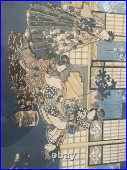 2 Utagawa Kunisada Toyokuni III Antique 19th C. Woodblocks Japanese Pair 14 X 9