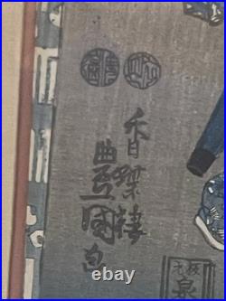 2 Utagawa Kunisada Toyokuni III Antique 19th C. Woodblocks Japanese Pair 14 X 9