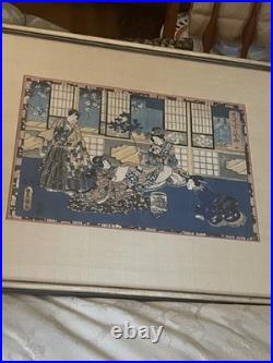 2 Utagawa Kunisada Toyokuni III Antique 19th C. Woodblocks Japanese Pair 14 X 9