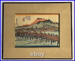 2 Vintage Ando Hiroshige Japanese Woodblock Art prints Kyoto, Fijusawa Matted
