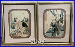2 Vintage Japanese Woodblock Prints KIKUKAWA EIZAN Elaborately Matted & Framed