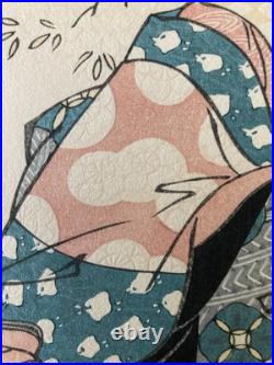 2 Vintage Japanese Woodblock Prints KIKUKAWA EIZAN Elaborately Matted & Framed