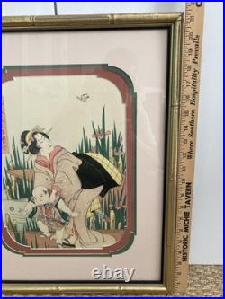 2 Vintage Japanese Woodblock Prints KIKUKAWA EIZAN Elaborately Matted & Framed