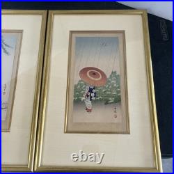 2 Vintage Japanese Woodblock Prints by Toshikata & Unknown Matching Frames 12x18