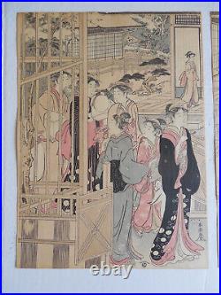 2 x Shuncho Katsukawa Antique Japanese Woodblock Print 12 7/8 x 9,5