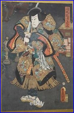 3x Antique Japanese Ukiyo-e Woodblock Print Edo/Meiji Period Samurai Geisha