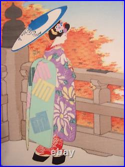 4 Vintage Japanese Woodblock Prints Sadanobu Hasegawa Geisha Girl 4 Seasons