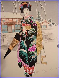 4 Vintage Japanese Woodblock Prints Sadanobu Hasegawa Geisha Girl 4 Seasons
