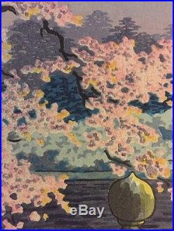 4 antique ORIGINAL STRIKE japanese woodblock MINT CONDITION geisha Cherry Bloss