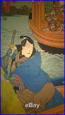 5 Kunisada Original Japanese Woodblock Prints Circa 1850s Signed Toyokuni III
