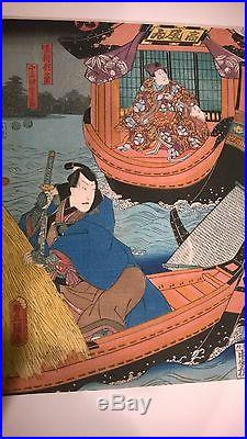 5 Kunisada Original Japanese Woodblock Prints Circa 1850s Signed Toyokuni III