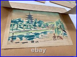 5pcs Eiichi Kotozuka VIEWS OF KYOTO, NARA, OSAKA, KOBE? Japanese Woodblock Print