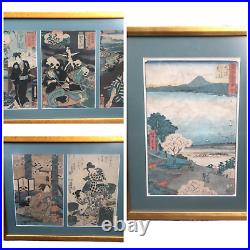 6 Antique Framed Japanese Woodblock Prints Utagawa- Hiroshige 1850-55