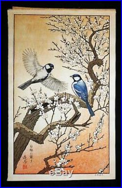 80s Japanese Woodblock Print Birds of the Seasons Spring by Toshi Yoshida (Rox)