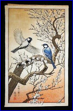 80s Japanese Woodblock Print Birds of the Seasons Spring by Toshi Yoshida (Rox)