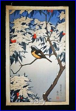 80s Japanese Woodblock Print Birds of the Seasons Winter by Toshi Yoshida (Rox)