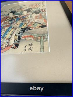 ANTIQUE Japanese Woodblock Art Print CHIKANOBU 1890s WOMEN & FLOWERS vintage art