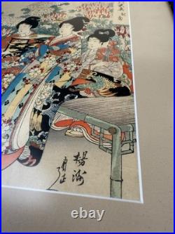 ANTIQUE Japanese Woodblock Art Print CHIKANOBU 1890s WOMEN & FLOWERS vintage art