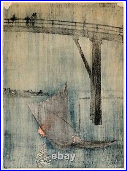 ARAI YOSHIMUNE A Fishing Boat antique Japanese Woodblock Print