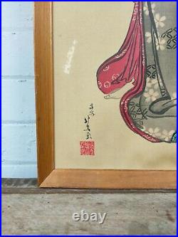 A Pair of Antique Japanese Ukiyo-e Woodblock Prints of Geishas
